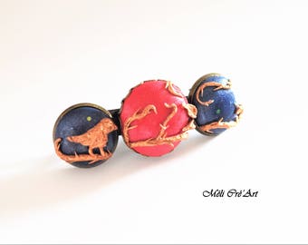 Bronze cabochon blue Sapphire Ruby Red Stone bird Barrette