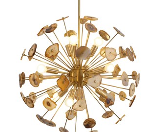 Modern Brass Sputnik Chandelier Light Fixture With Agate Stone - 9 Bulbs Agate Stone Chandelier