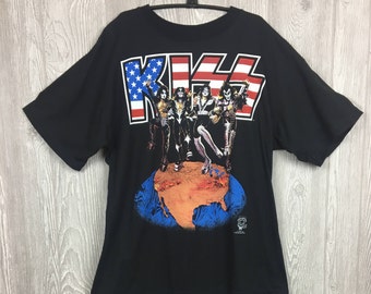 Vintage KISS Band Shirt 1996 World Tour American Flag Band Tee Alive/Worldwide Tour 1996