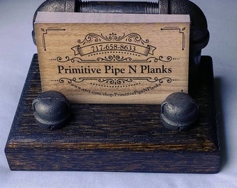 Business Card Holder/Business Card Display/Card holder/Card display/rustic display/pipe and wood display