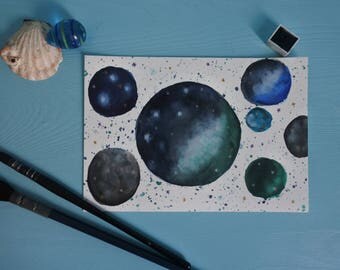 Carte personnalisable galaxie à l'aquarelle
