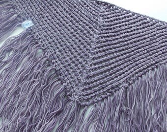 Knit purple scarf, knit kids scarf, triangle scarf, triangular shawl, merino scarf, fringed scarf, fringe scarf, boho scarf, hipster scarf