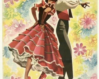 Beautiful vintage advertising poster with theme of the Spain.