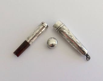 Vintage Antique 1910's H&F Sterling Silver Engraved Cheroot/ Cigarette Holder And Case