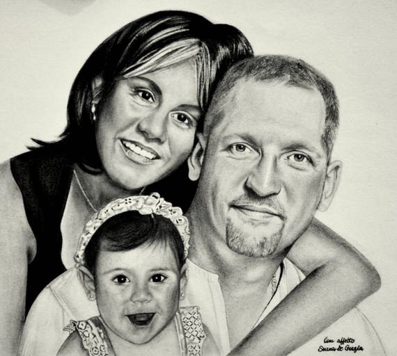 Family pencil portrait/ Family keepsake/custom portrait from