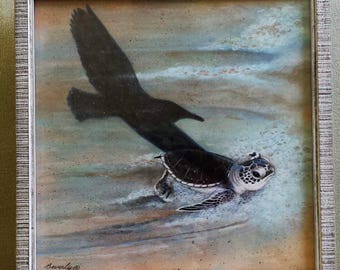 Green sea turtle, Sea Turtle Giclee, Sea Turtle hatchling art print, Realistic beach scene, Giclee print from original acrylic painting