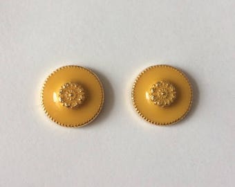 Retro 1970's Mustard Saffron Yellow Gold Round Statement Earrings