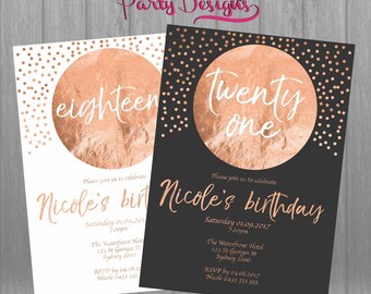 Rose Gold Invitation, Rose Gold Eighteen Invitation, Rose Gold 21st Invitation, Rose Gold Birthday, Rose Gold Printables, Rose Gold Birthday