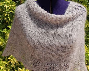 Poncho wool poncho shawl, knitted poncho, scarf, light gray shoulders