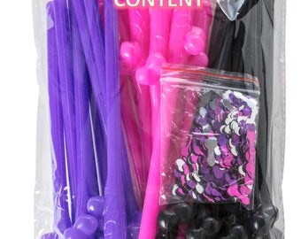 Penis Straws 24 Pack + Confetti by LIZZIE FROST Pink, Purple, Black - Perfect for Bachelorette Party