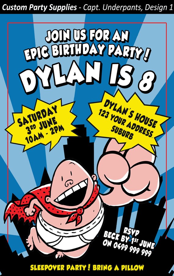 Captain Underpants Movie Birthday Party Invitation Invite