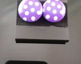 purple and white polka dot earrings