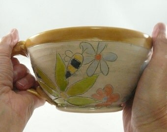 Handmade Ceramic Cappuccino Cup, Pottery Soup Mug, 7th Anniversary Gift, oversized Cereal bowl with handle holds 24 ounces / latte cup 928