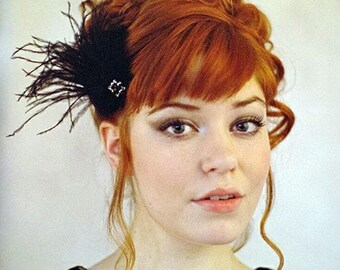 Antoinette Black Feather Hair Clip Fascinator flapper headpiece