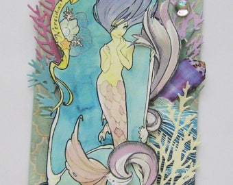 Mermaid Birthday Card - Embellished Card - Handmade Card - Dimensional Card
