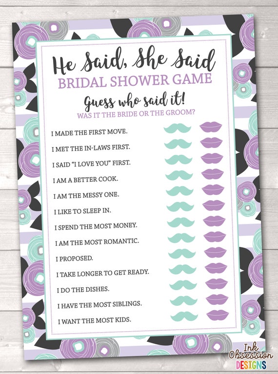 Items similar to He Said She Said Bridal Shower Game Printable Guess