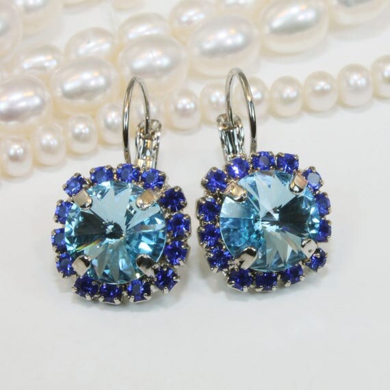 Aqua Royal Blue Earrings Crystal EarringsBridal Sapphire Drop