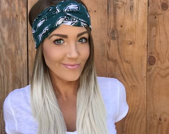 Philadelphia Eagles Vintage Style Turban Headband || Hair Band Accessory Cotton Workout Yoga Fashion Green Black White Head Scarf Girl