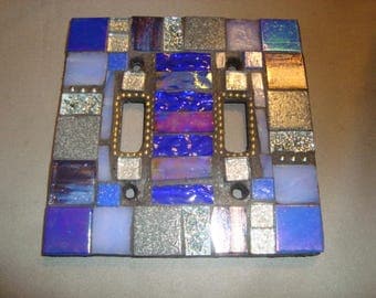 Blue MOSAIC LIGHT SWITCH Cover - Wall Plate, Wall Art, Home Decor, Cobalt blue, gray, Lavender, Silver