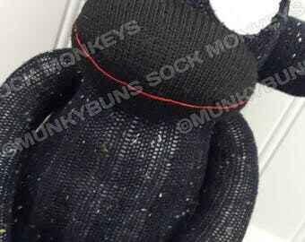 CLEARANCE - Blue/Black Knit Sock Monkey Doll - optional Name Embroidered