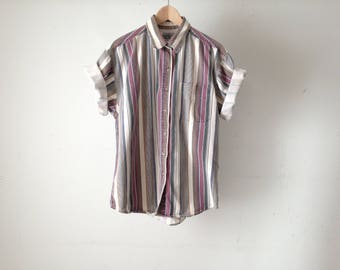 faded striped 90s color block blue NIRVANA 90s DENIM mens vintage shirt