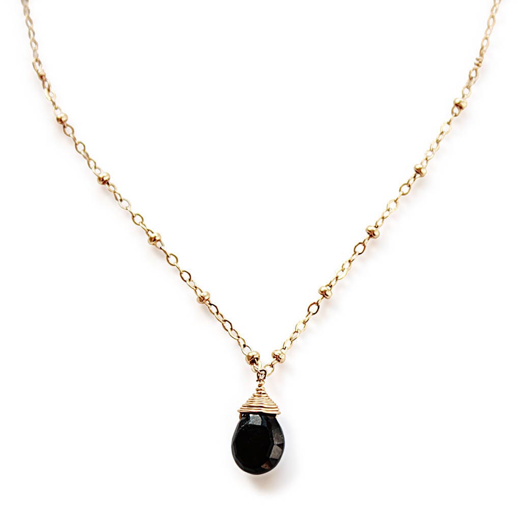 Black Spinel Necklace / Black Stone Pendant Spinel Black