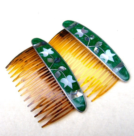 2 mother of pearl inlay hair combs Mexican hair accessories