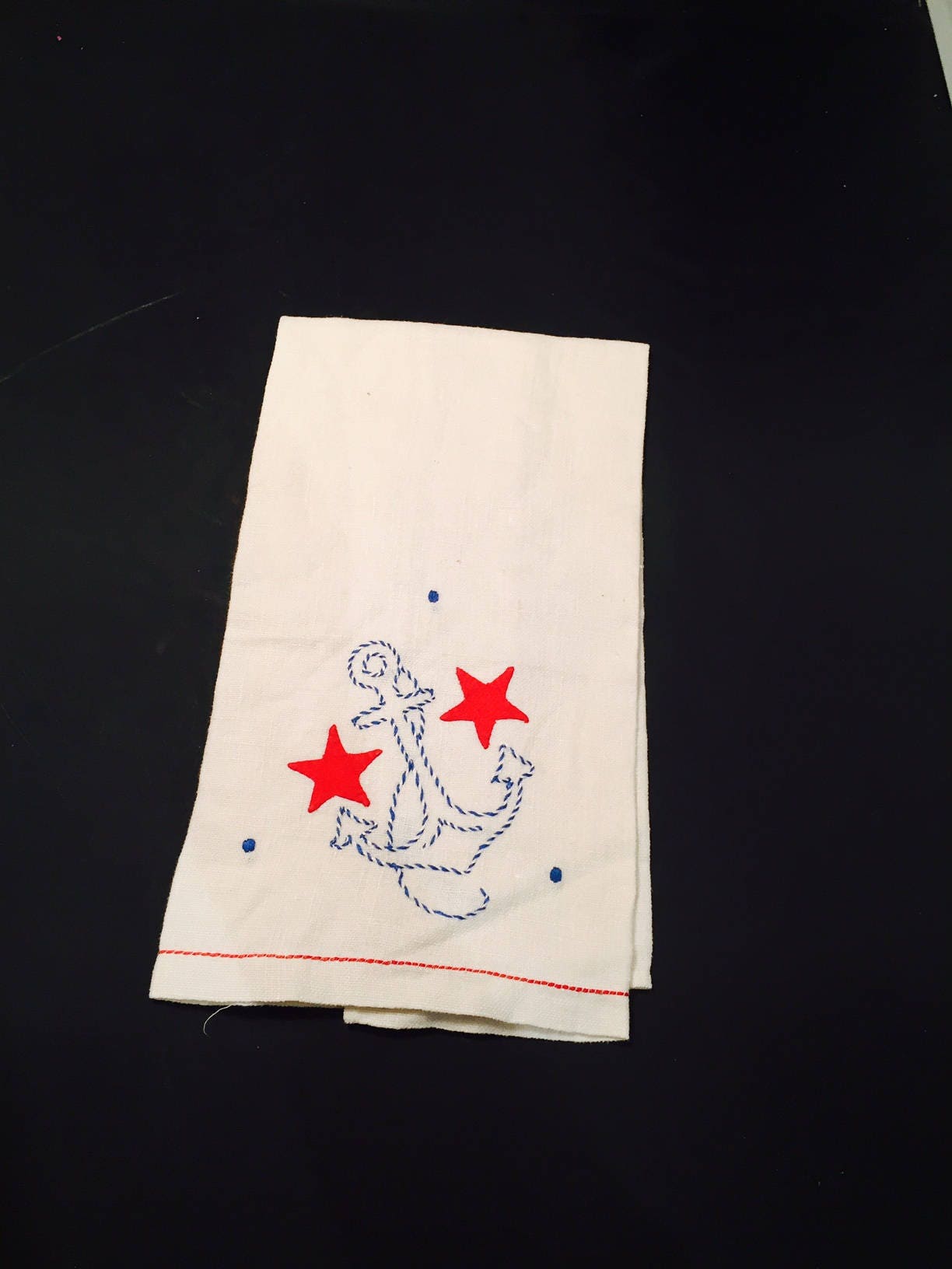 Vintage Fingertip Towel Applique Stars Hand Stitched Anchor