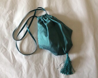 Regency Reticule,Bag. Jane Austen. SILK. Teal/Petrol. Victorian