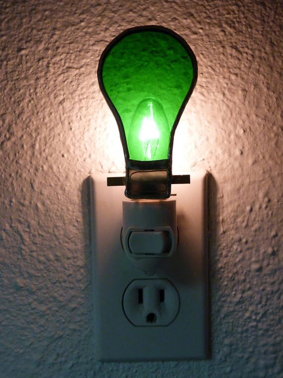 Night Light Green Light Bulb Real Stained Glass Wall Plug