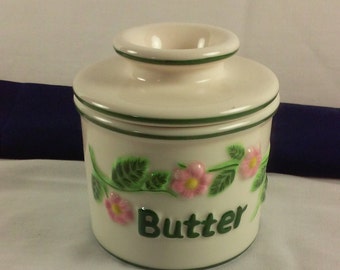 Soft Butter Dish, L Tremain Butter Bell Crock, Beurre Butter Crock, Floral Ceramic Butter Dish