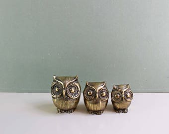 Brass Owl Trio, Vintage Brass Owls, Owls