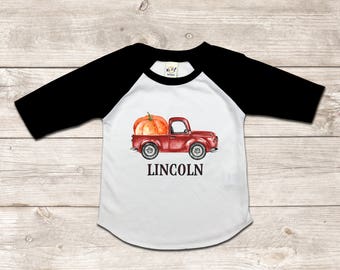 Pumpkin Truck Raglan Shirt, Halloween Raglan, Personalized Halloween Baby, Pumpkin Shirt, Halloween Baby Outfit, Halloween Shirt Baby Boy