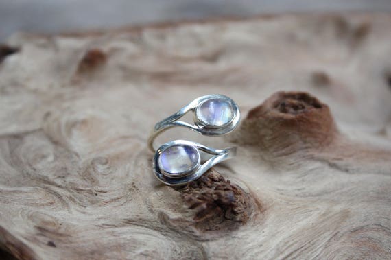 925 Silver Rainbow Moonstone Ring- ADJUSTABLE -Statement Ring- Sterling Silver Ring- Healing Crystal- Crystal Jewellery- Chakra- Gift