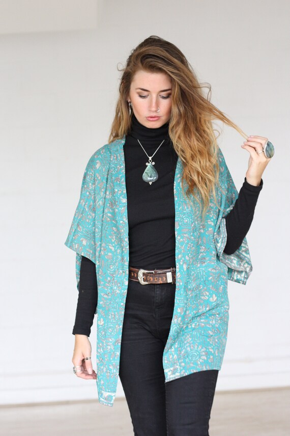 STEVIE CROP KIMONO - Silk Cardigan- Cover Up- Bohemian Kimono- Christmas- Party Outfit- Kaftan- Bespoke- 100% silk- Handmade- Gypsy- Fall