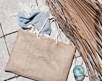 Large Jute Burlap Beach Bag Oversized Tote