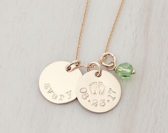 New Mom Necklace - Baby Name Necklace in Gold or Silver - Gift for New Mom - Baby Shower Gift - Personalized Hand Stamped Jewelry