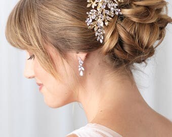 Gold Bridal Hair Clip, Rhinestone & Crystal Clip, Bridal Headpiece, Botanical Gold Hair Clip, Crystal Hair Comb,Wedding Headpiece ~TC-2310
