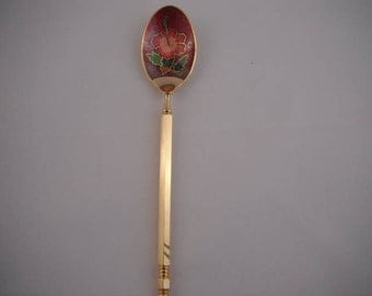 Cloisonne Tea Spoon, Coffee Spoon, Handle Gold, Spoon With Flower