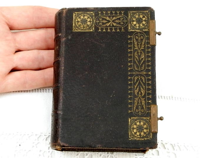 Antique French Religious Book Leather Cover Decorated with Gold Gilt Pattern Printed in 1885 "Paroissien Romain", Liturgy from France