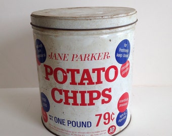 Vintage Jane Parkers Potato Chip Tin / A and P Grocery Stores 1960's