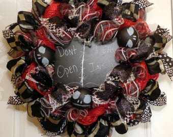 Walking Dead Wreath, Halloween Door Decor, Front Door Wreath, Halloween Wreath, Outdoor Wreath, 26 inch Wreath, Skelton Face, Don't Open