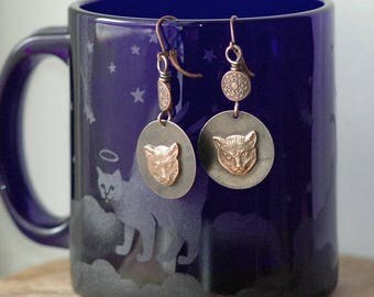 Big Boho Cat Earrings Handmade Trendy Rustic Big Boho Cat Earrings Handmade Trendy Rustic