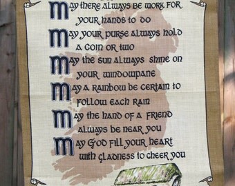 Vintage Irish Blessing Tea Towel Linen Wall Hanging Souvenir Ireland New Linanne