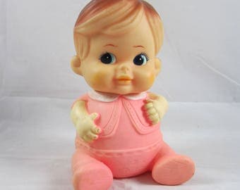 Iwai Pink Chubby Baby Squeak Toy Doll Japan Iwai Pink Rubber Baby Vintage 1968