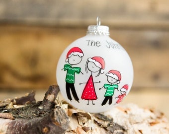 Personalized Family Christmas Ornament (Up to 10 Family members) - Santa Hats