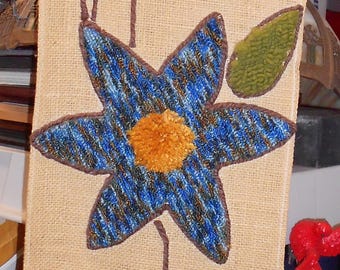 Awesome retro 60's-70's wall hanging burlap and carpet Flower Power