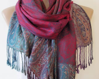 Blue Fuchsia Pashmina Scarf Oversize Scarf Fall Winter Scarf Large Scarf Women Fashion Accessories Holiday Christmas Gift Ideas For Her