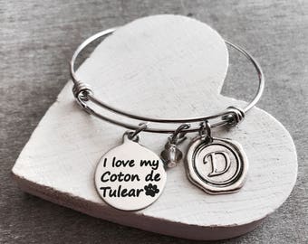 I love my, coton de Tulear, Puppy, Mom, Silver Bracelet, Charm Bracelet, coton de Tulear Gifts, Silver Jewelry, silver Bangle, Keepsake
