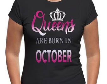 Queens are Born in October Ombre Shirt | Birthday Anniversary Gift for Her | Zodiac Libra Scorpio Season | Fall Horoscope Shirt